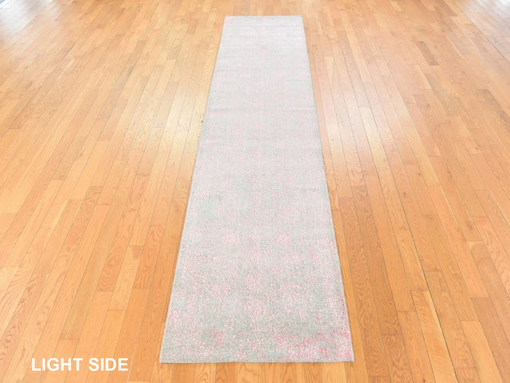 2'6" x 11'10" New Hand Loomed Pink Wool & Silk Runner Oriental Rug - MOA10278750