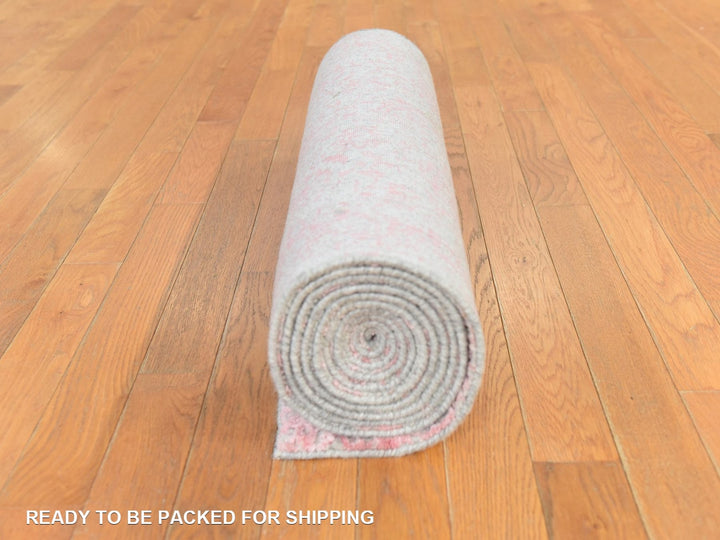 2'6" x 11'10" New Hand Loomed Pink Wool & Silk Runner Oriental Rug - MOA10278750