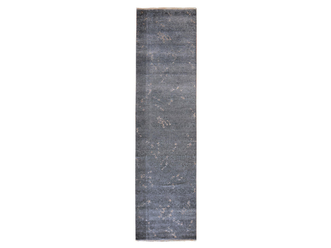 3'0" x 11'9" New Hand Knotted Grey Art Silk Runner Oriental Rug - MOA10278751