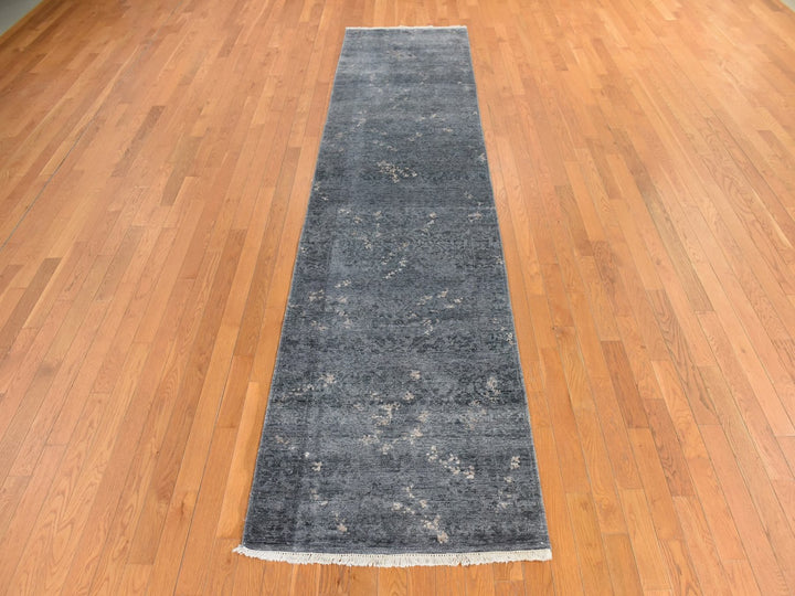 3'0" x 11'9" New Hand Knotted Grey Art Silk Runner Oriental Rug - MOA10278751