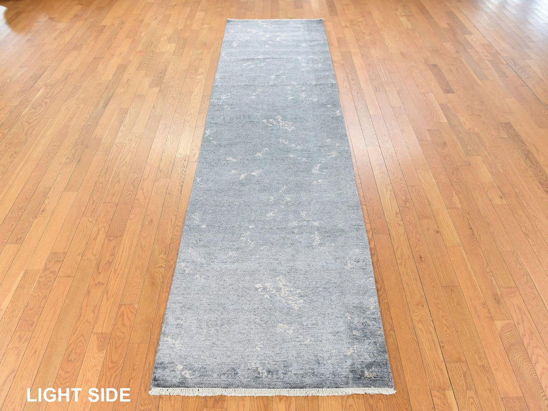 3'0" x 11'9" New Hand Knotted Grey Art Silk Runner Oriental Rug - MOA10278751