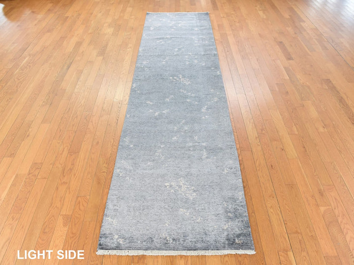 3'0" x 11'9" New Hand Knotted Grey Art Silk Runner Oriental Rug - MOA10278751