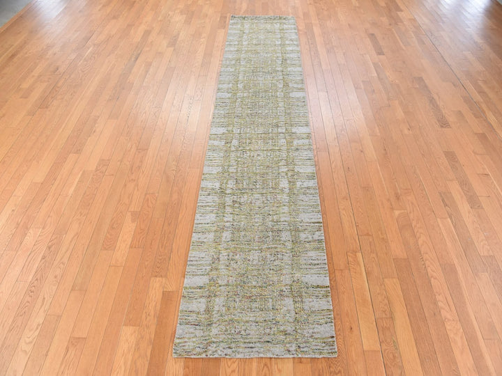 2'6" x 11'9" New Hand Loomed Beige Wool & Silk Runner Oriental Rug - MOA10278752