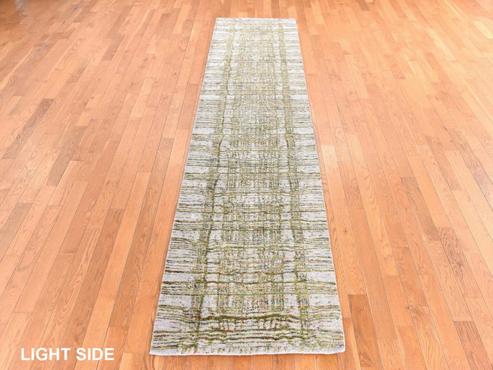 2'6" x 11'9" New Hand Loomed Beige Wool & Silk Runner Oriental Rug - MOA10278752