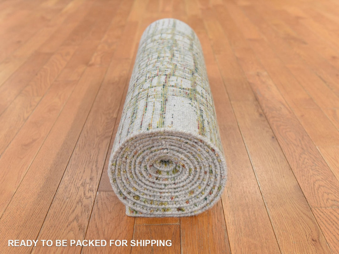 2'6" x 11'9" New Hand Loomed Beige Wool & Silk Runner Oriental Rug - MOA10278752