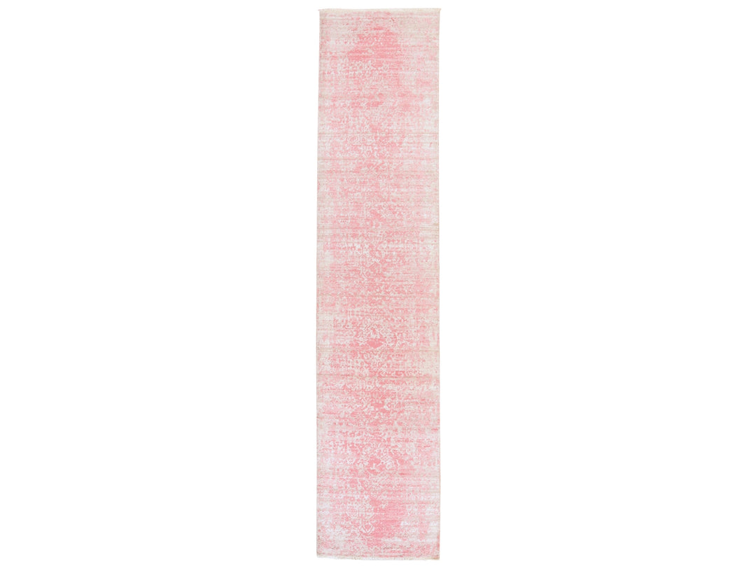 2'8" x 11'10" New Hand Knotted Pink Wool & Silk Runner Oriental Rug - MOA10278753