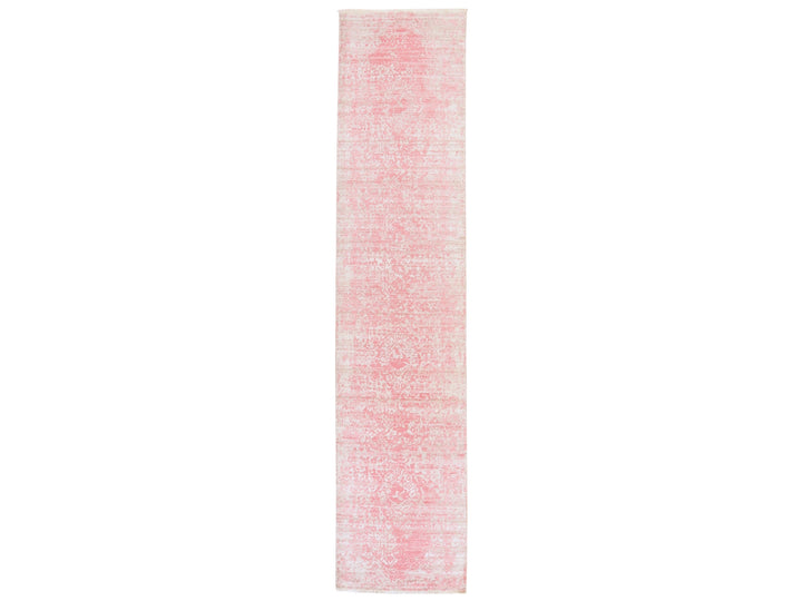 2'8" x 11'10" New Hand Knotted Pink Wool & Silk Runner Oriental Rug - MOA10278753