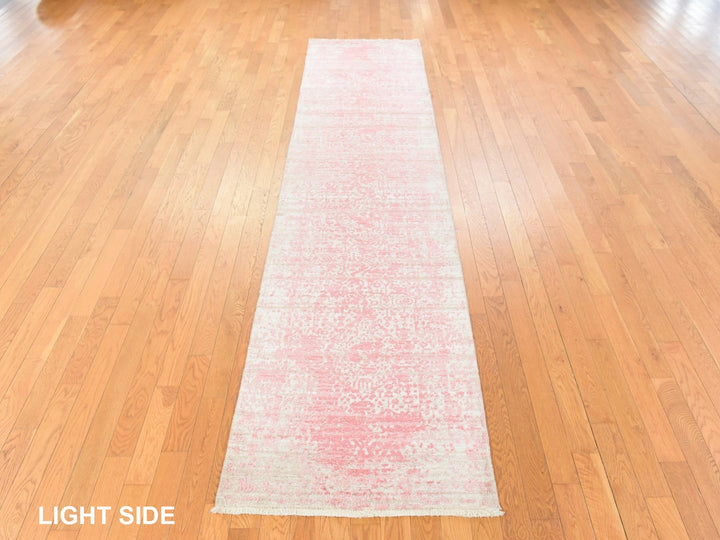2'8" x 11'10" New Hand Knotted Pink Wool & Silk Runner Oriental Rug - MOA10278753