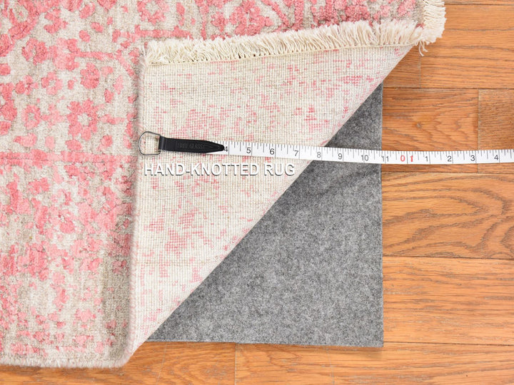 2'8" x 11'10" New Hand Knotted Pink Wool & Silk Runner Oriental Rug - MOA10278753