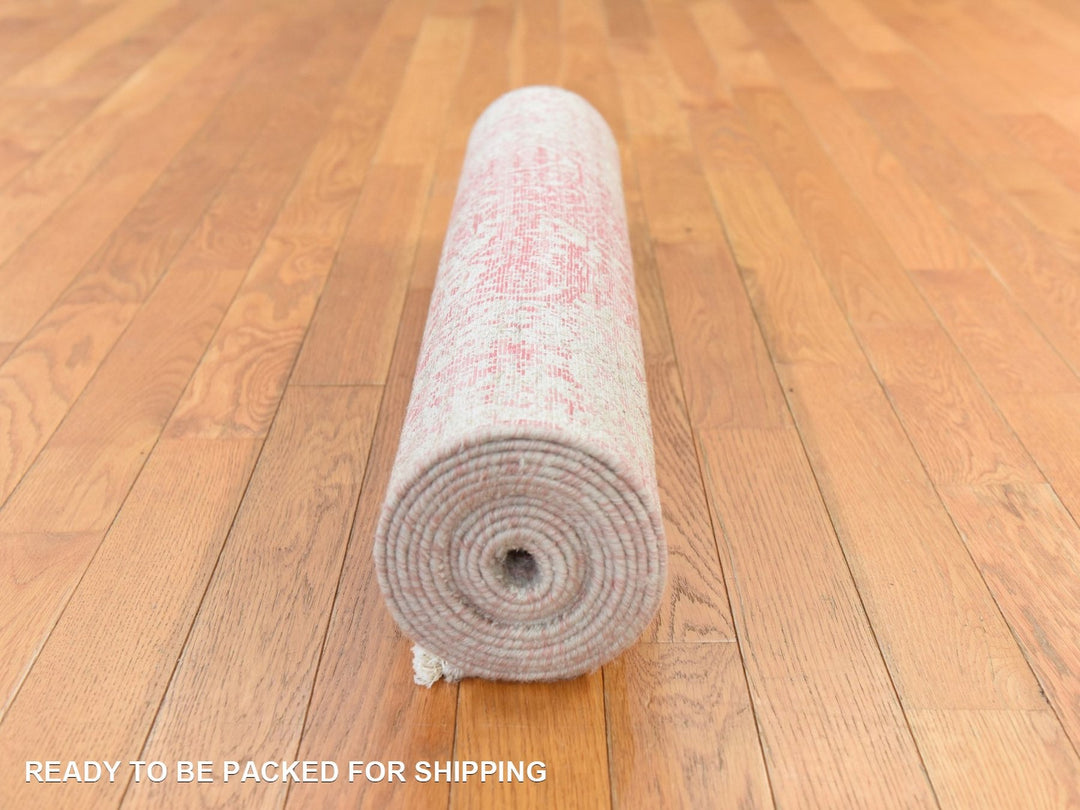 2'8" x 11'10" New Hand Knotted Pink Wool & Silk Runner Oriental Rug - MOA10278753