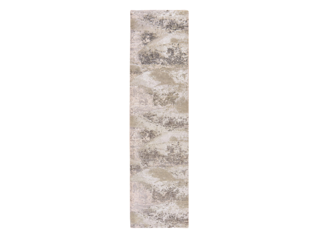 2'8" x 9'10" New Hand Knotted Ivory Wool & Silk Runner Oriental Rug - MOA10278754