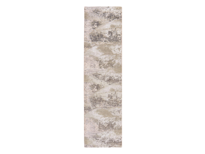 2'8" x 9'10" New Hand Knotted Ivory Wool & Silk Runner Oriental Rug - MOA10278754