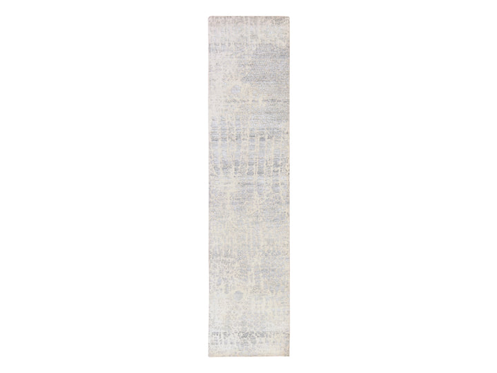 2'5" x 10'1" New Hand Knotted Grey Wool & Silk Runner Oriental Rug - MOA10278755