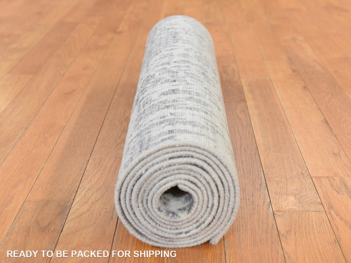 2'5" x 10'1" New Hand Knotted Grey Wool & Silk Runner Oriental Rug - MOA10278755