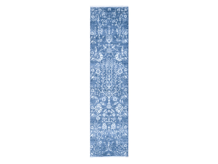 2'6" x 10'2" New Hand Knotted Blue Wool & Silk Runner Oriental Rug - MOA10278756