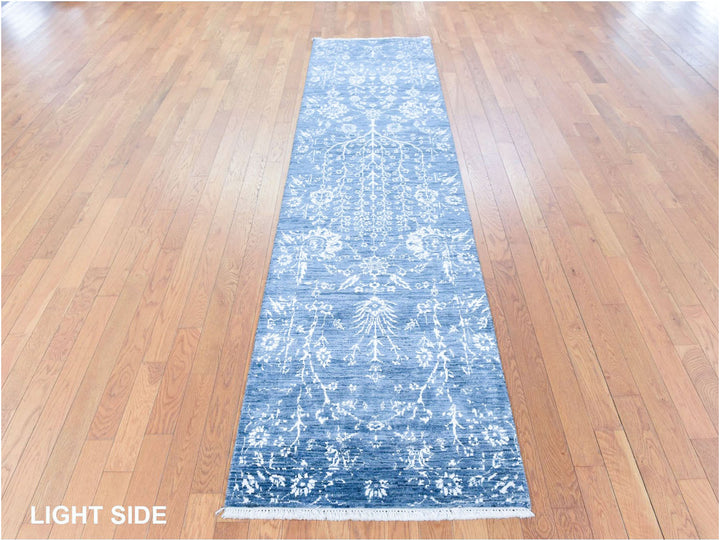 2'6" x 10'2" New Hand Knotted Blue Wool & Silk Runner Oriental Rug - MOA10278756