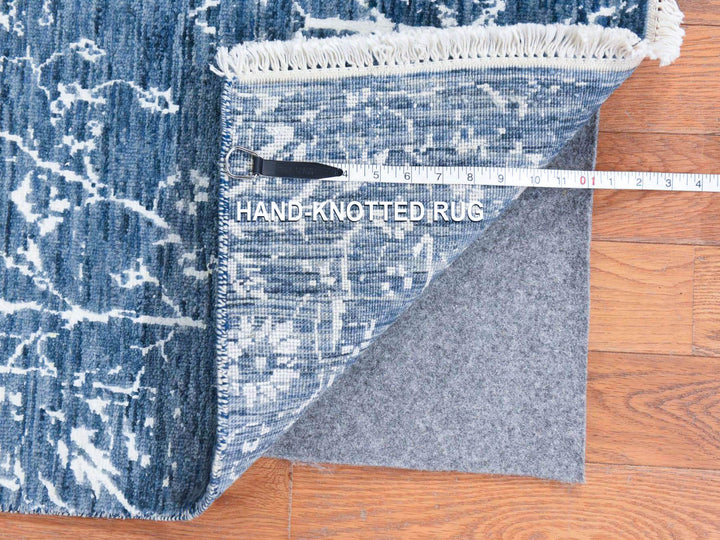 2'6" x 10'2" New Hand Knotted Blue Wool & Silk Runner Oriental Rug - MOA10278756