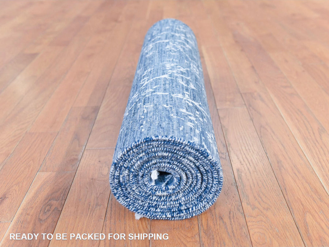 2'6" x 10'2" New Hand Knotted Blue Wool & Silk Runner Oriental Rug - MOA10278756