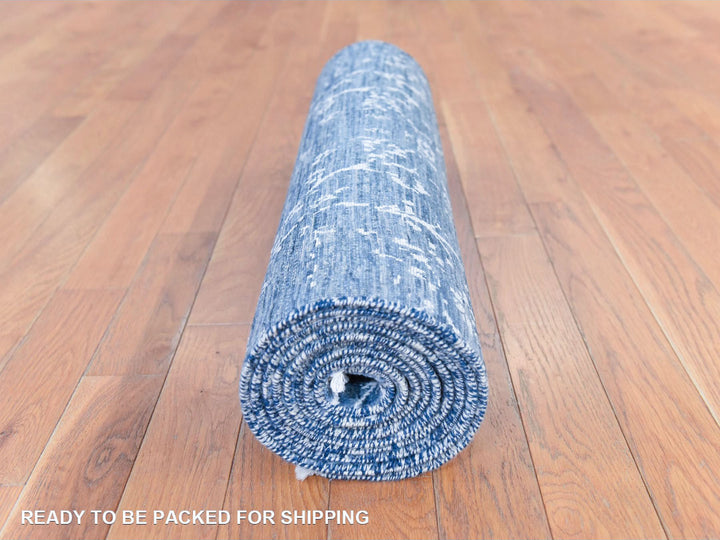 2'6" x 10'2" New Hand Knotted Blue Wool & Silk Runner Oriental Rug - MOA10278756