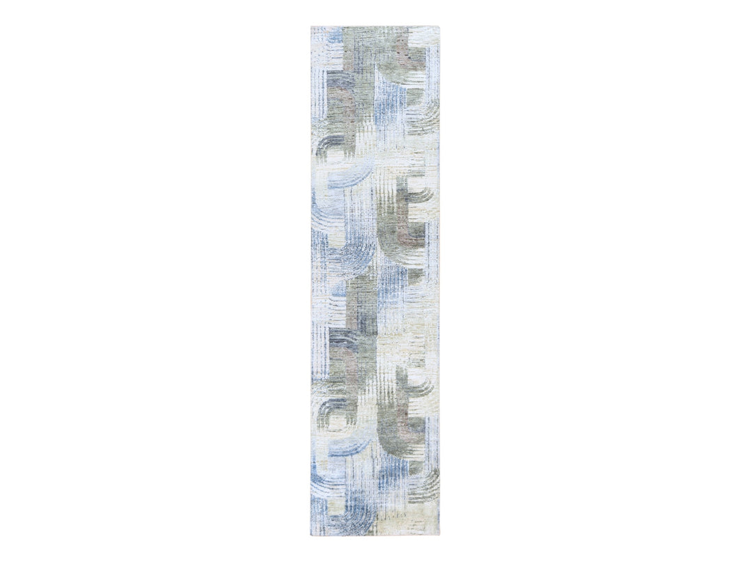 2'7" x 10'4" New Hand Knotted Ivory Wool & Silk Runner Oriental Rug - MOA10278758
