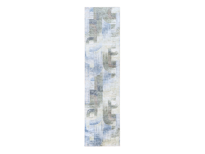 2'7" x 10'4" New Hand Knotted Ivory Wool & Silk Runner Oriental Rug - MOA10278758