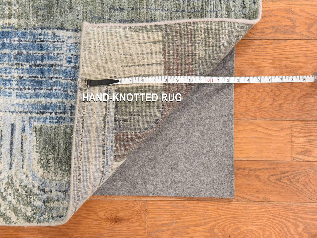 2'7" x 10'4" New Hand Knotted Ivory Wool & Silk Runner Oriental Rug - MOA10278758