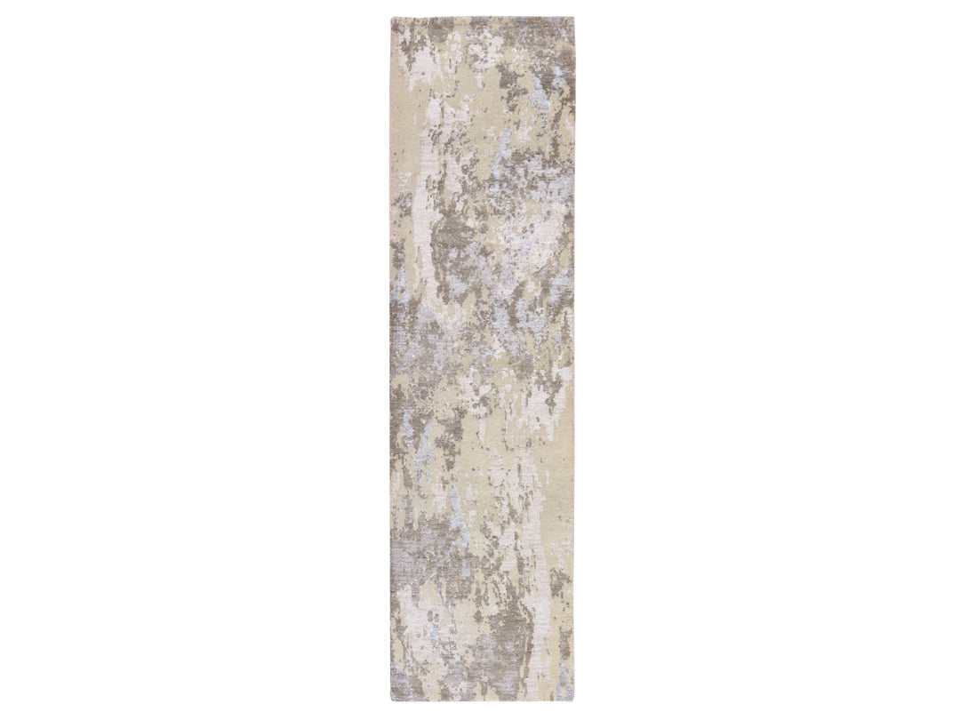 2'8" x 10'0" New Hand Knotted Grey Wool & Silk Runner Oriental Rug - MOA10278759