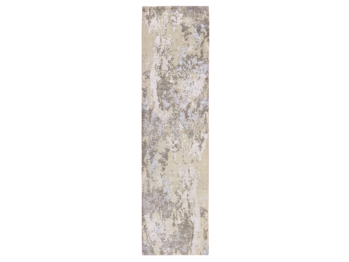 2'8" x 10'0" New Hand Knotted Grey Wool & Silk Runner Oriental Rug - MOA10278759