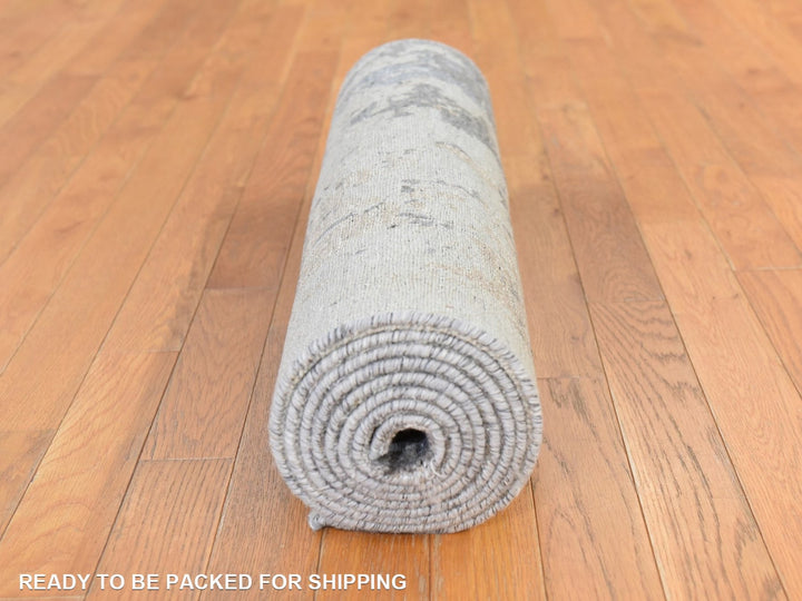 2'8" x 10'0" New Hand Knotted Grey Wool & Silk Runner Oriental Rug - MOA10278759