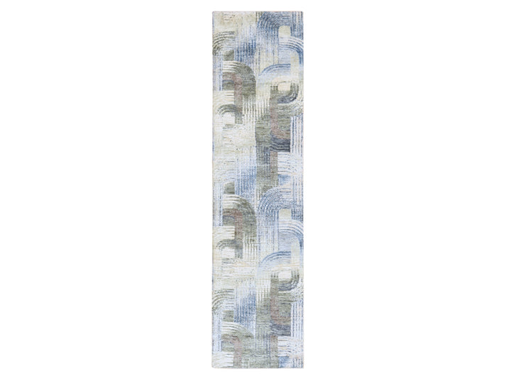 2'7" x 10'4" New Hand Knotted Ivory Wool & Silk Runner Oriental Rug - MOA10278760