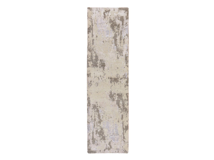 2'8" x 9'7" New Hand Knotted Grey Wool & Silk Runner Oriental Rug - MOA10278761