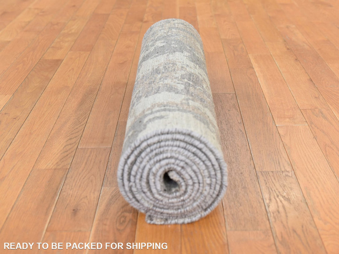 2'8" x 9'7" New Hand Knotted Grey Wool & Silk Runner Oriental Rug - MOA10278761