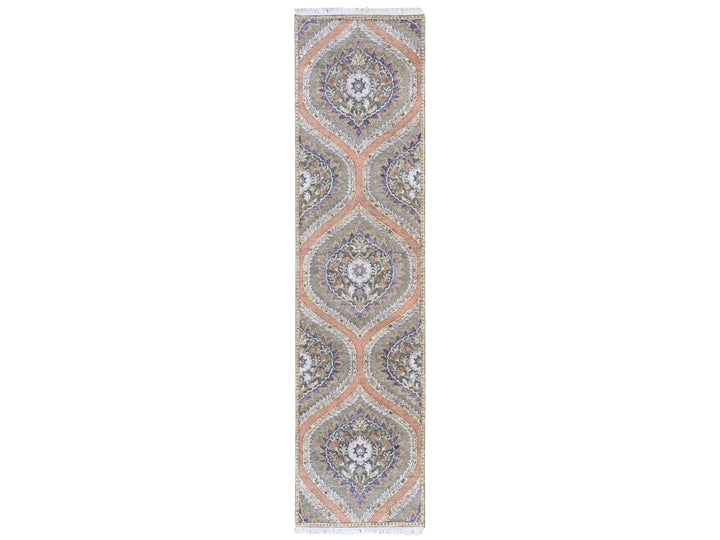 2'6" x 10'0" New Hand Knotted Grey Wool & Silk Runner Oriental Rug - MOA10278762