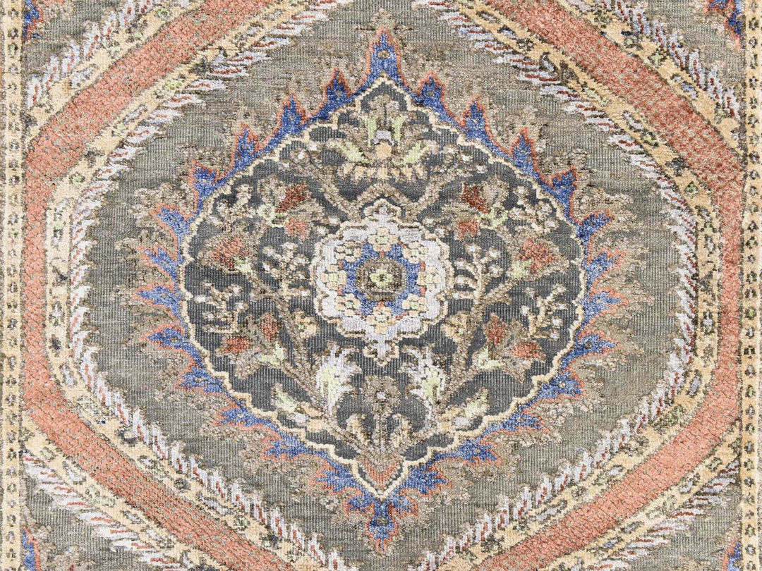 2'6" x 10'0" New Hand Knotted Grey Wool & Silk Runner Oriental Rug - MOA10278762