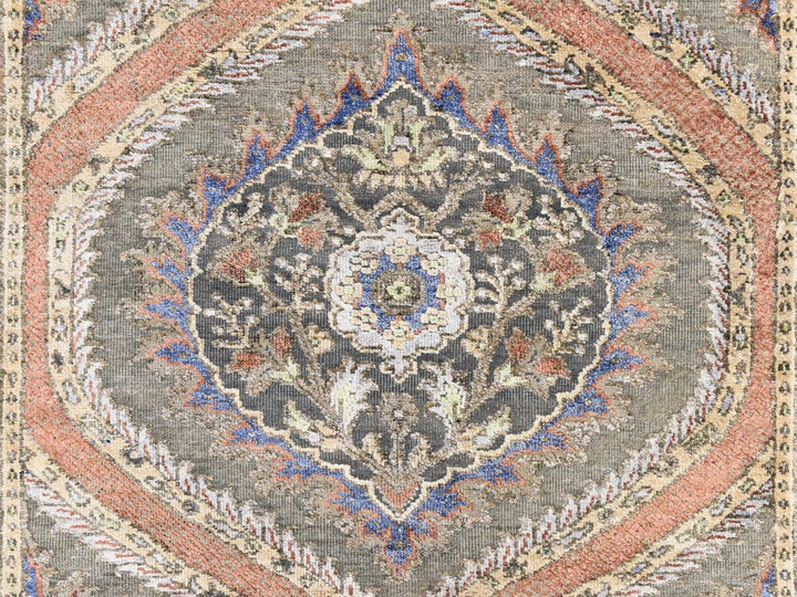 2'6" x 10'0" New Hand Knotted Grey Wool & Silk Runner Oriental Rug - MOA10278762