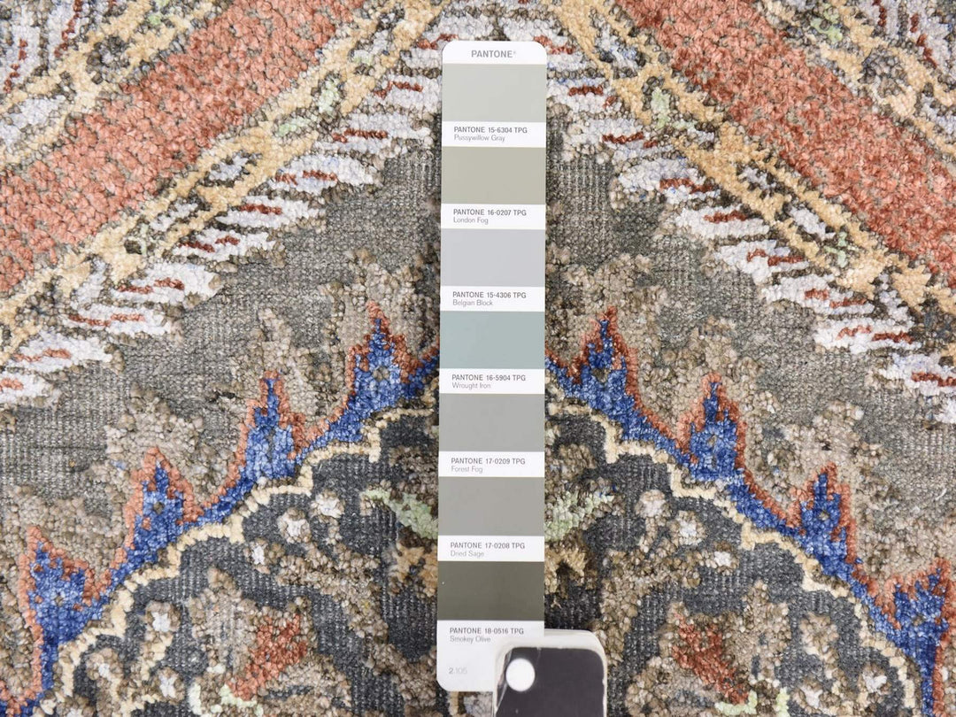 2'6" x 10'0" New Hand Knotted Grey Wool & Silk Runner Oriental Rug - MOA10278762