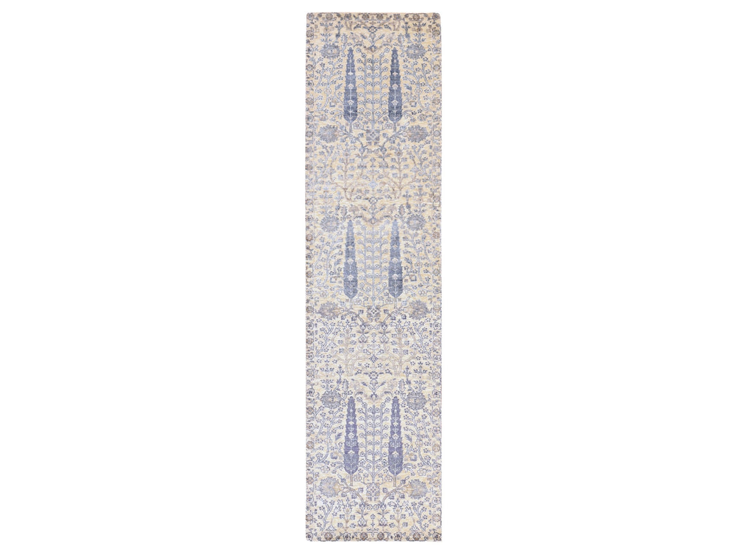 2'7" x 10'1" New Hand Knotted Ivory Wool & Silk Runner Oriental Rug - MOA10278763