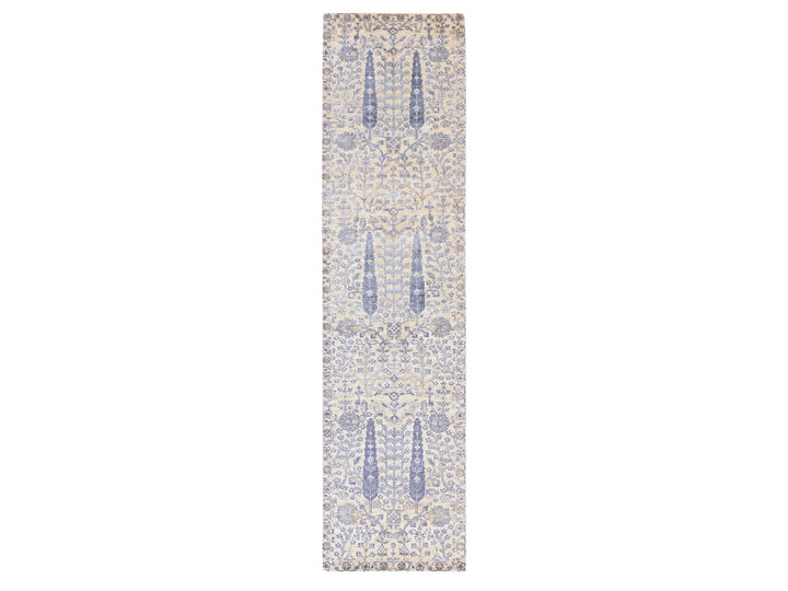 2'7" x 10'1" New Hand Knotted Ivory Wool & Silk Runner Oriental Rug - MOA10278763