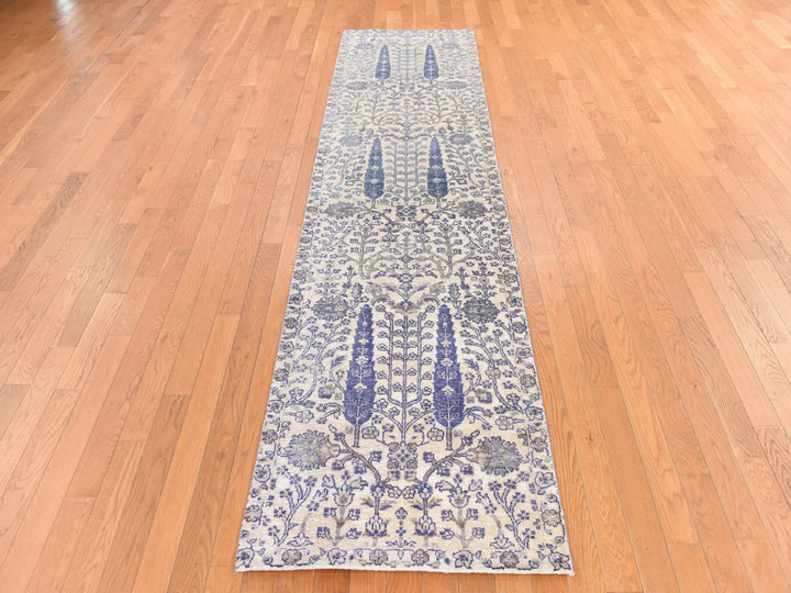 2'7" x 10'1" New Hand Knotted Ivory Wool & Silk Runner Oriental Rug - MOA10278763