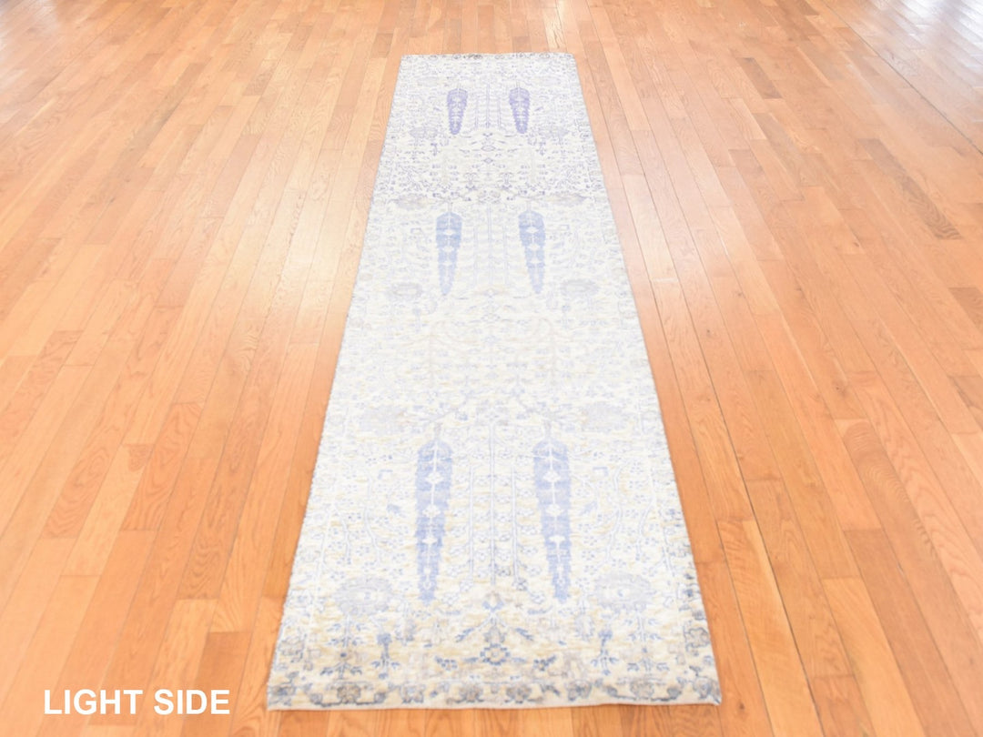 2'7" x 10'1" New Hand Knotted Ivory Wool & Silk Runner Oriental Rug - MOA10278763