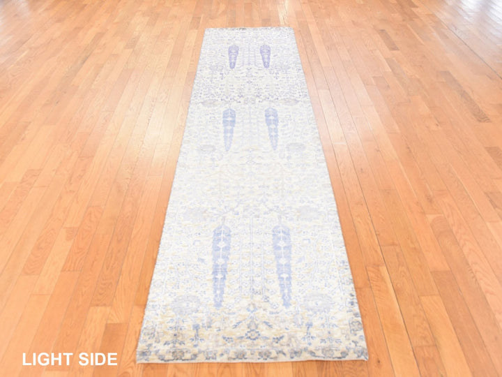 2'7" x 10'1" New Hand Knotted Ivory Wool & Silk Runner Oriental Rug - MOA10278763