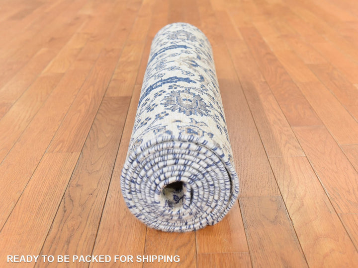 2'7" x 10'1" New Hand Knotted Ivory Wool & Silk Runner Oriental Rug - MOA10278763