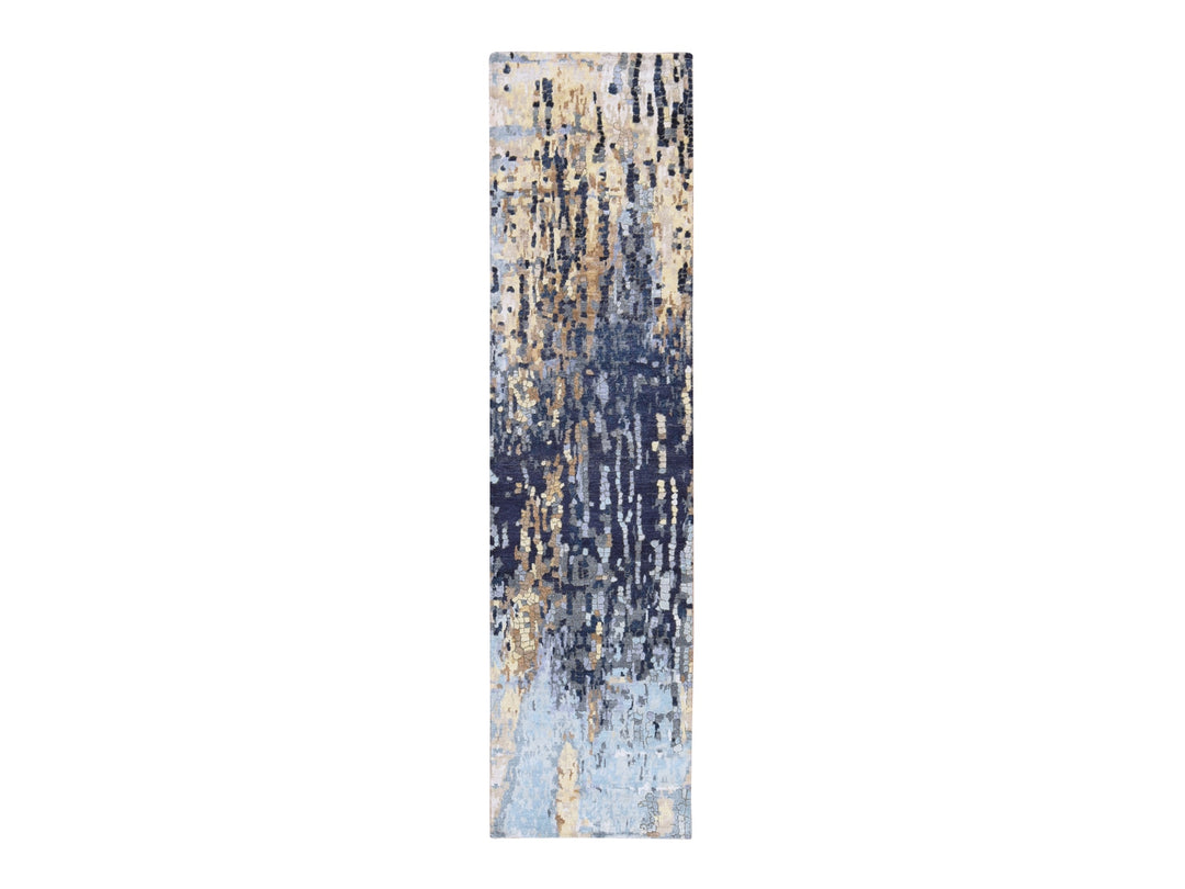 2'6" x 9'10" New Hand Knotted Blue Wool & Silk Runner Oriental Rug - MOA10278764