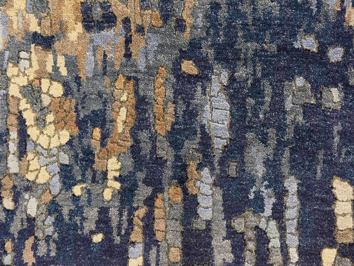 2'6" x 9'10" New Hand Knotted Blue Wool & Silk Runner Oriental Rug - MOA10278764