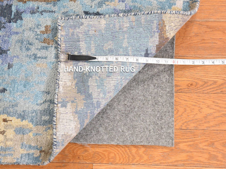 2'6" x 9'10" New Hand Knotted Blue Wool & Silk Runner Oriental Rug - MOA10278764