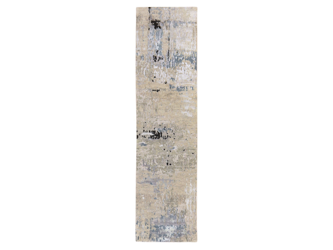 2'5" x 9'9" New Hand Knotted Beige Wool & Silk Runner Oriental Rug - MOA10278765