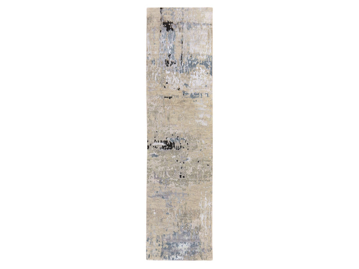 2'5" x 9'9" New Hand Knotted Beige Wool & Silk Runner Oriental Rug - MOA10278765
