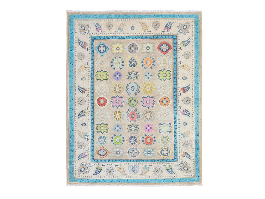 5'0" x 6'4" New Hand Knotted Beige Wool Rectangle Oriental Rug - MOA10278766