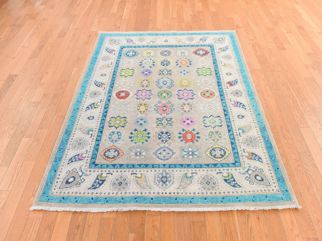 5'0" x 6'4" New Hand Knotted Beige Wool Rectangle Oriental Rug - MOA10278766