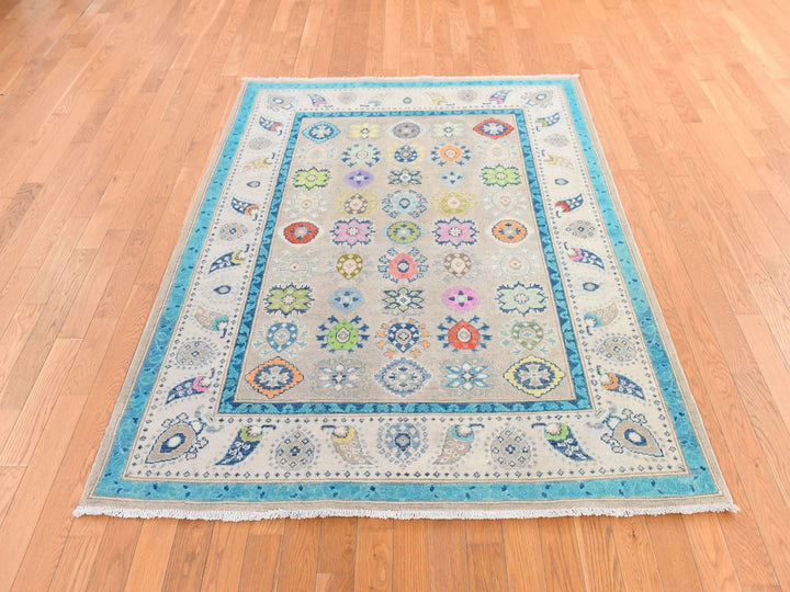 5'0" x 6'4" New Hand Knotted Beige Wool Rectangle Oriental Rug - MOA10278766